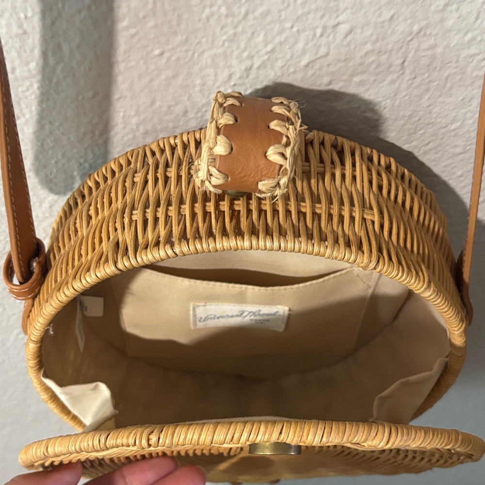 Round Woven Crossbody Bag in Tan - Picture 3 of 5